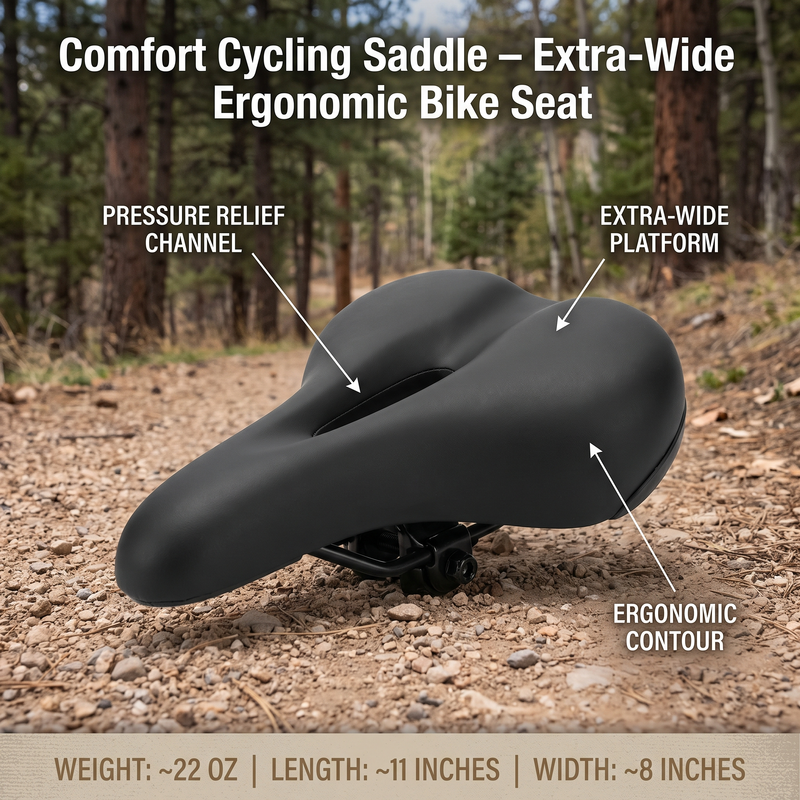 Extra-Wide Memory Foam Bicycle Saddle for Longer Rides - product view 2 | Buffalo Gears