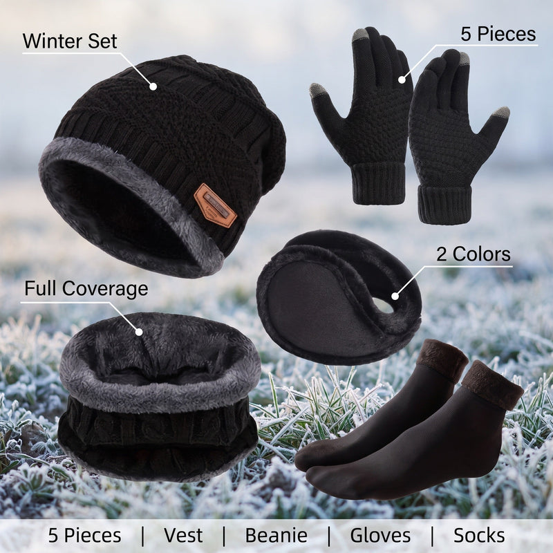 Five Piece Winter Set with Vest, Beanie, Gloves and Socks - product view 2 | Buffalo Gears