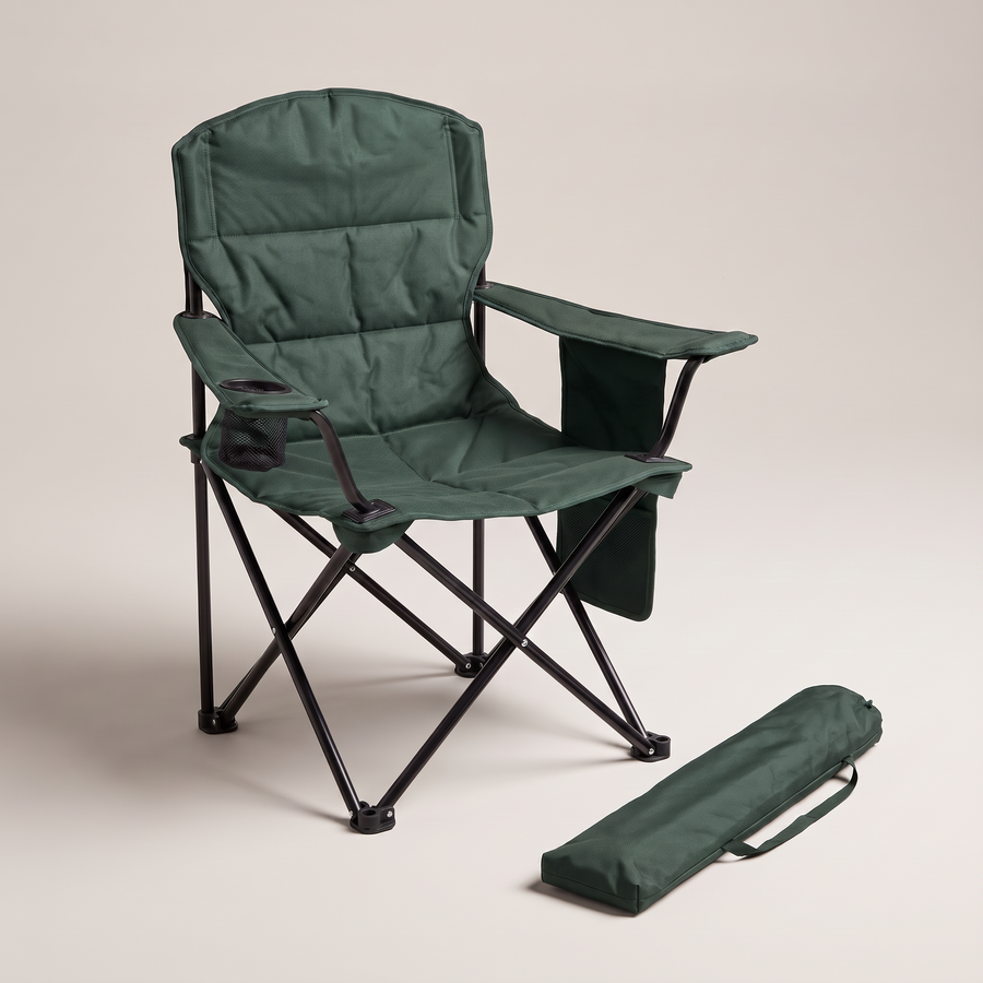 Folding Camping Chair Padded Compact with Carry Bag Outdoor Seat - Forest Green | Buffalo Gears