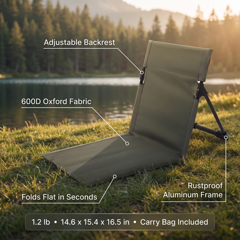 Folding Ultralight Ground Chair for Backpacking Camps - product view 3 | Buffalo Gears