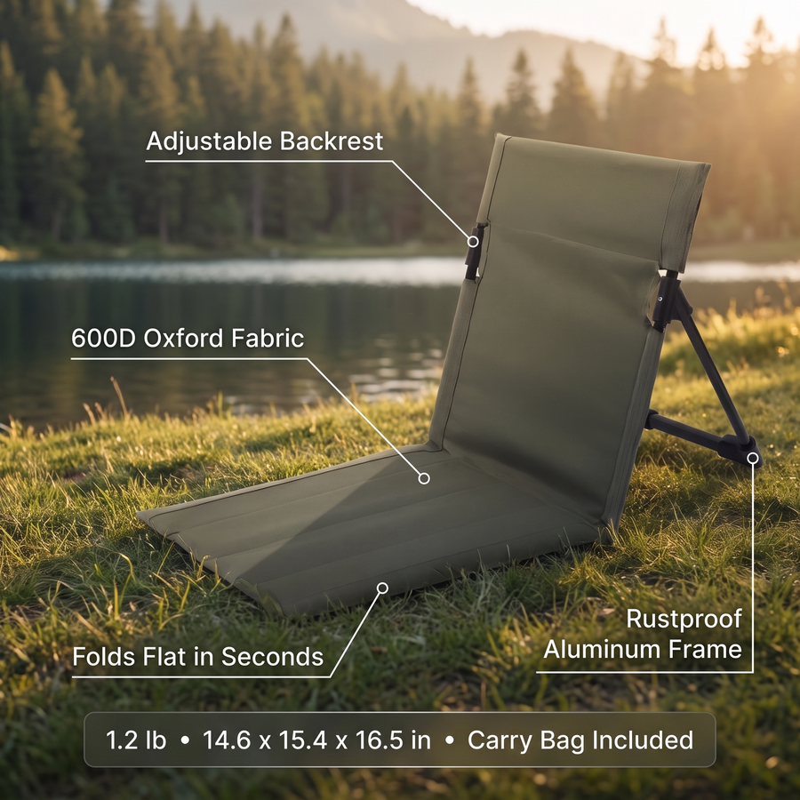 Folding Ultralight Ground Chair for Backpacking Camps - product view 3 | Buffalo Gears