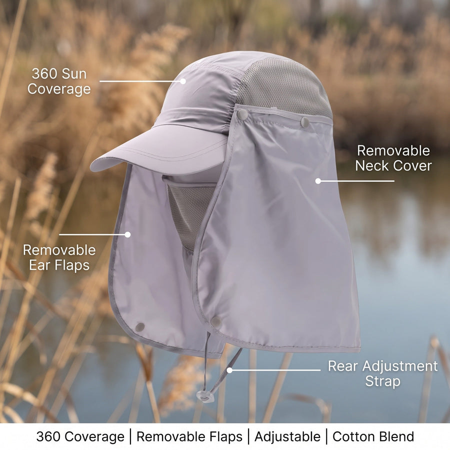 Full Coverage Sun Cap with Removable Ear and Neck Flaps - product view 2 | Buffalo Gears
