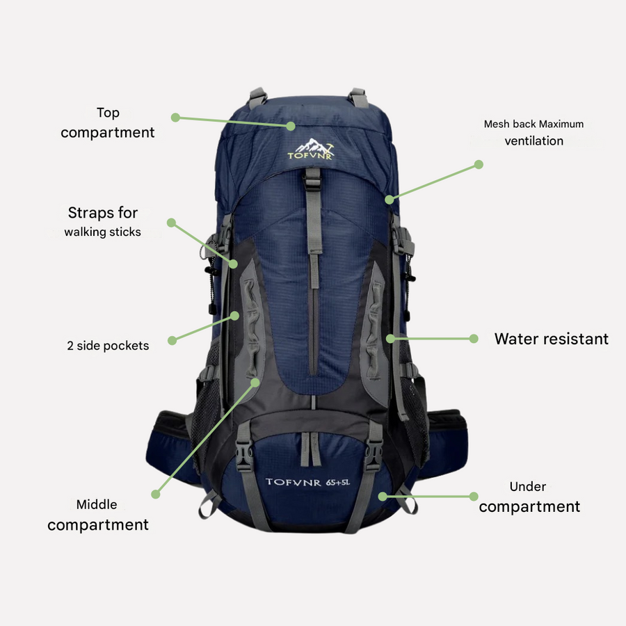 60-Litre Waterproof Hiking Backpack High-Capacity Camping Travel Pack – product view 3 | Buffalo Gears