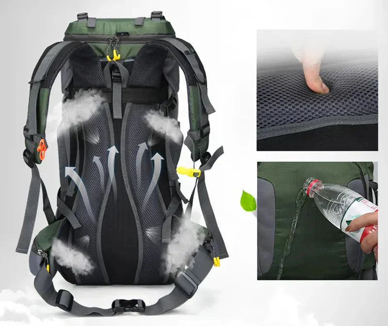 60-Litre Waterproof Hiking Backpack High-Capacity Outdoor Travel Pack – product view 7 | Buffalo Gears