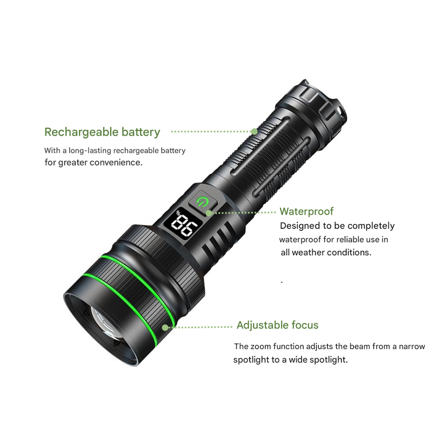 High-Lumen LED Torch Zoomable Long Range Rechargeable – product view 6 | Buffalo Gears