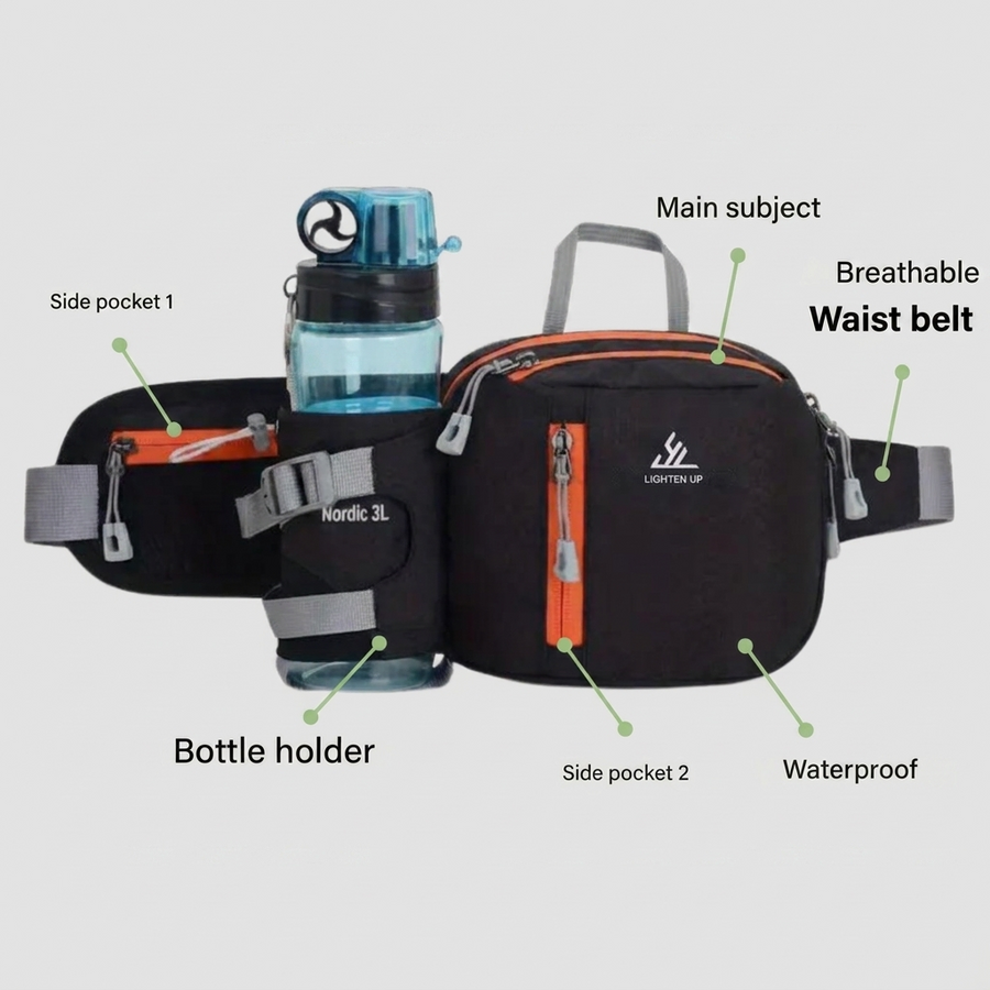 Hiking Waist Bag with Water Bottle Pocket Outdoor Fanny Pack Unisex – product view 6 | Buffalo Gears
