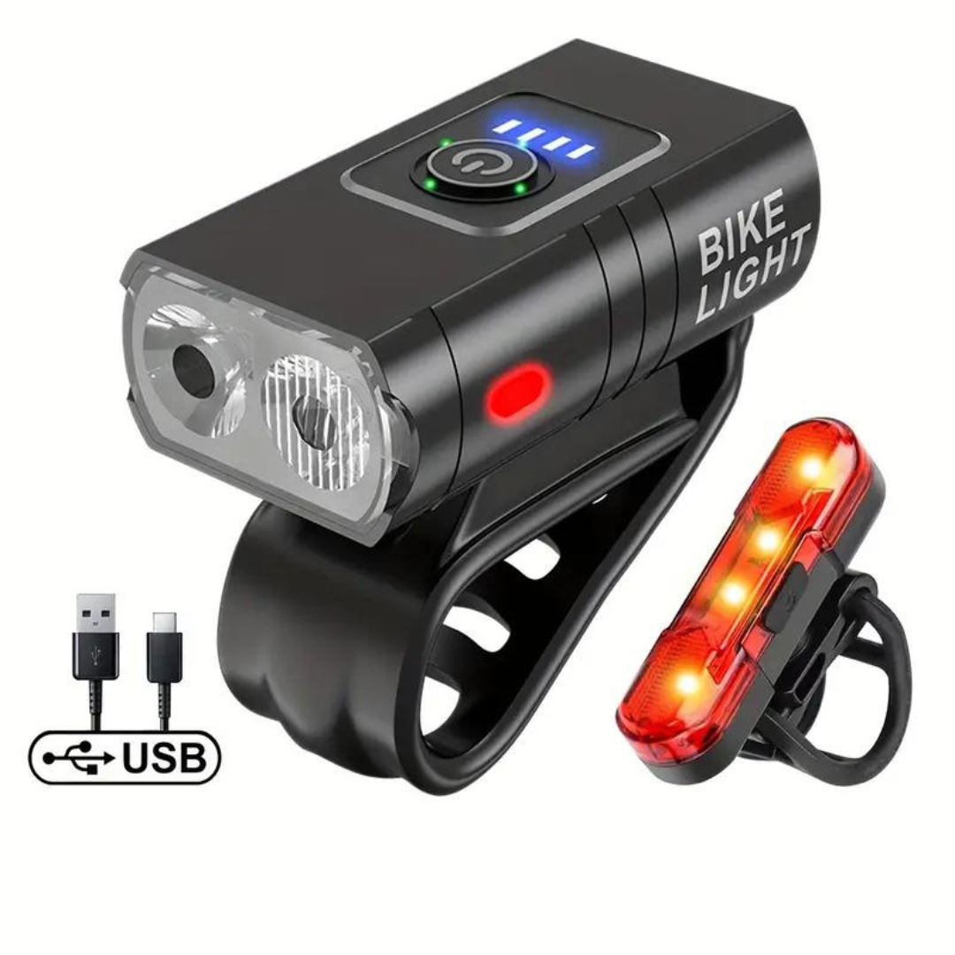 LED Bicycle Light Set USB Rechargeable 1000 Lumen Front 500 Rear – product view 1 | Buffalo Gears