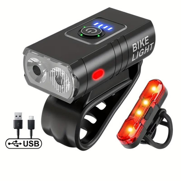 LED Bicycle Light Set USB Rechargeable 1000 Lumen Front 500 Rear