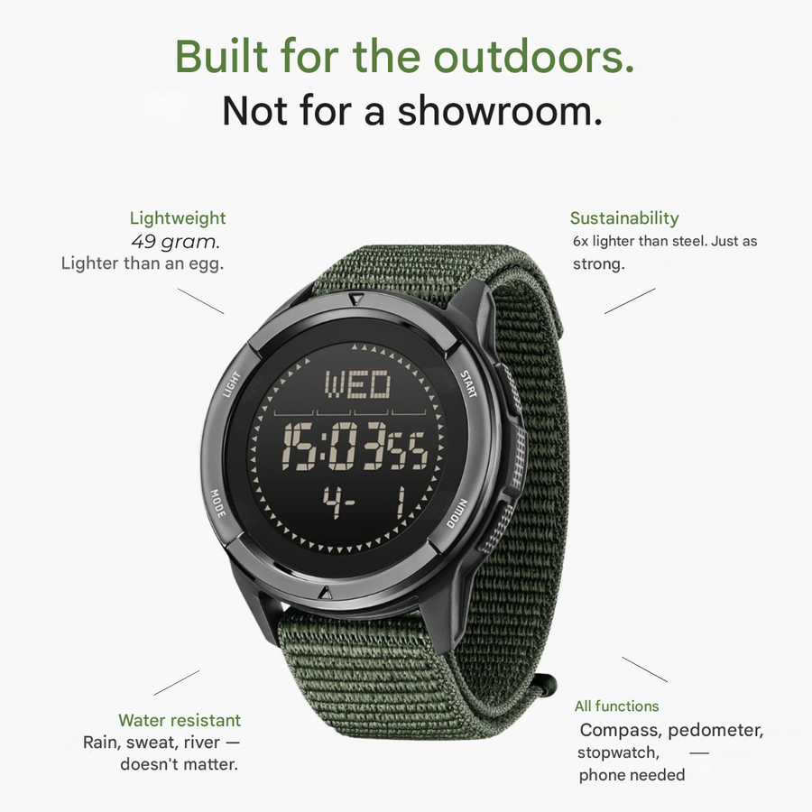 Men's Digital Outdoor Watch Water-Resistant Carbon Fibre Sports – product view 3 | Buffalo Gears