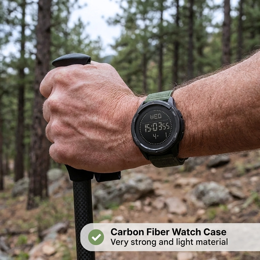 Men's Digital Outdoor Watch Water-Resistant Carbon Fibre Sports – product view 5 | Buffalo Gears