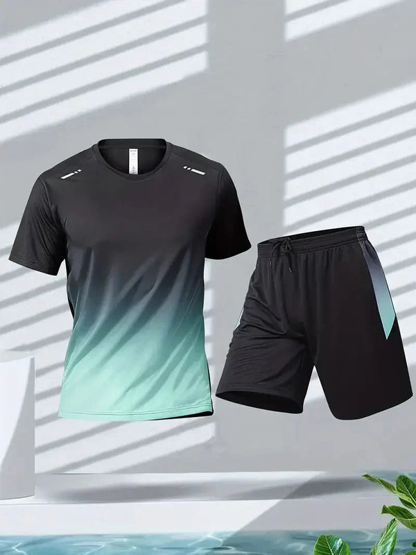Men's Two-Piece Sports Set Quick-Drying Workout T Shirt and Shorts