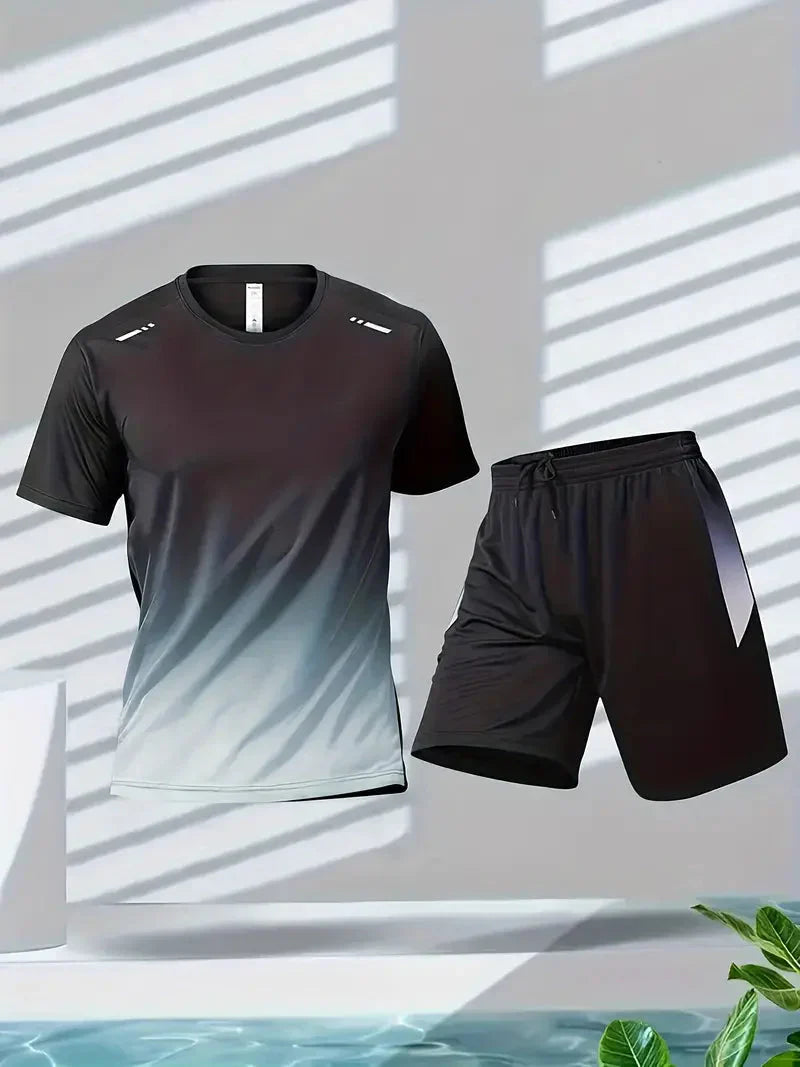 Men's Two-Piece Sports Set Quick-Drying Workout T Shirt and Shorts – product view 4 | Buffalo Gears