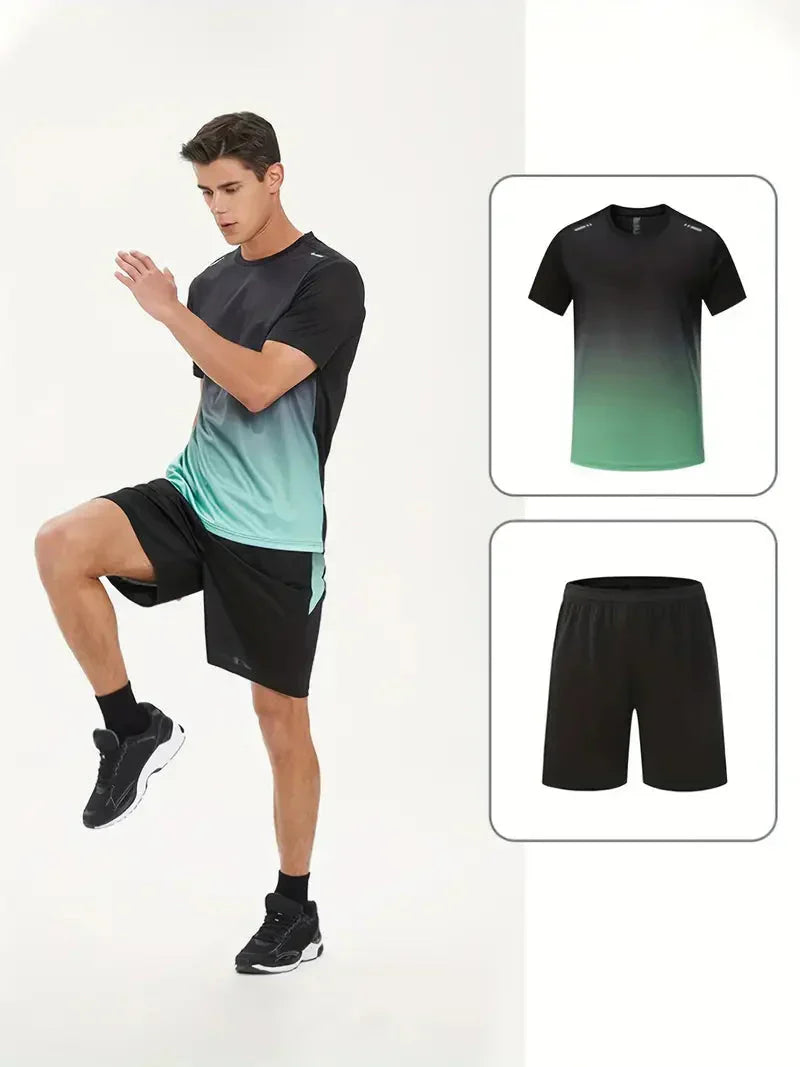 Men's Two-Piece Sports Set Quick-Drying Workout T Shirt and Shorts – product view 6 | Buffalo Gears