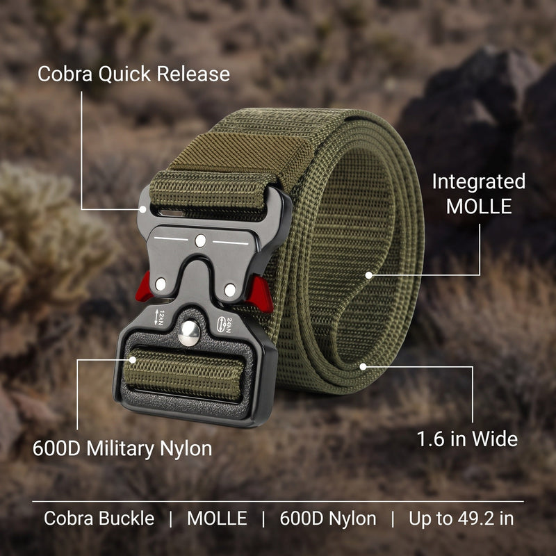 Green Military Duty Belt with MOLLE Attachment and Cobra Buckle - product view 2 | Buffalo Gears