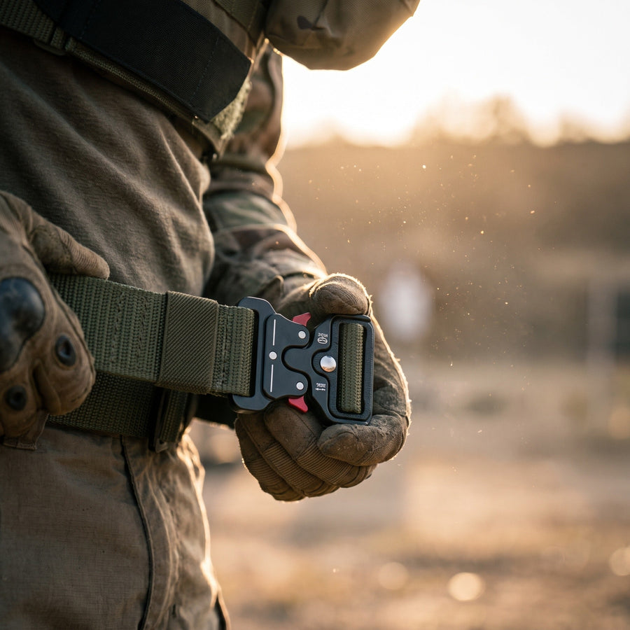 Green Military Duty Belt with MOLLE Attachment and Cobra Buckle - product view 3 | Buffalo Gears