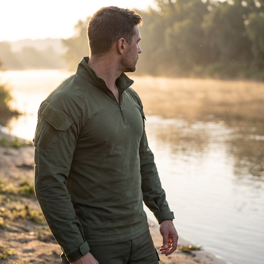 Half Zip Sports Top for Men with Adjustable Cuffs - product view 2 | Buffalo Gears