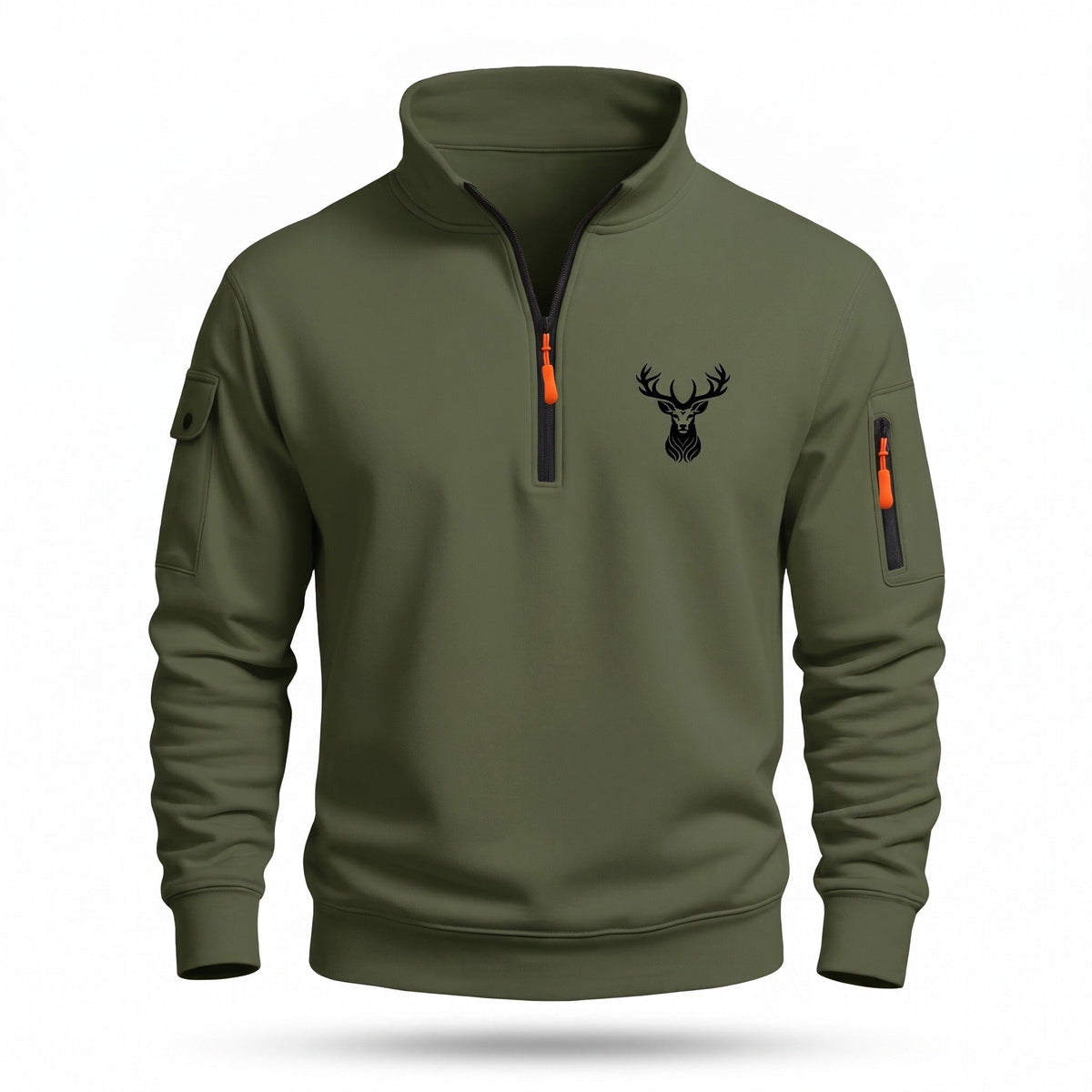 Half Zip Sweatshirt for Men with Deer Head Print - product view 1 | Buffalo Gears