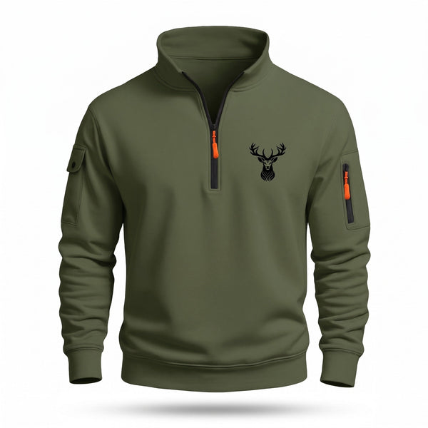 Half Zip Sweatshirt for Men with Deer Head Print