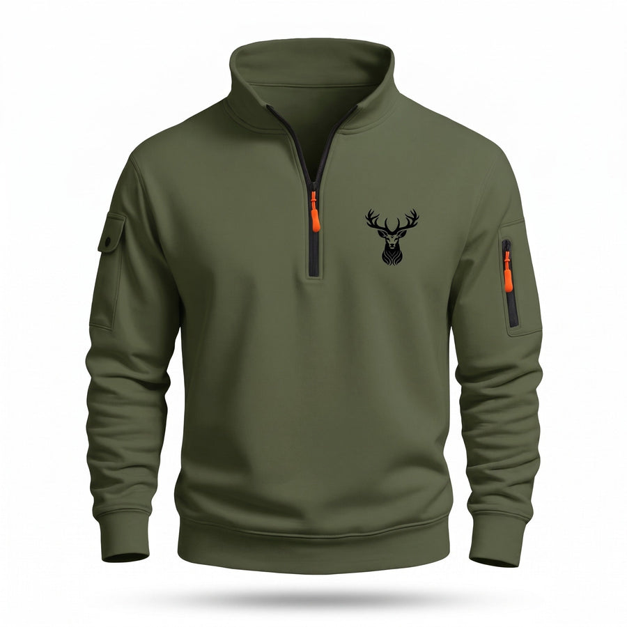 Half Zip Sweatshirt for Men with Deer Head Print - product view 1 | Buffalo Gears