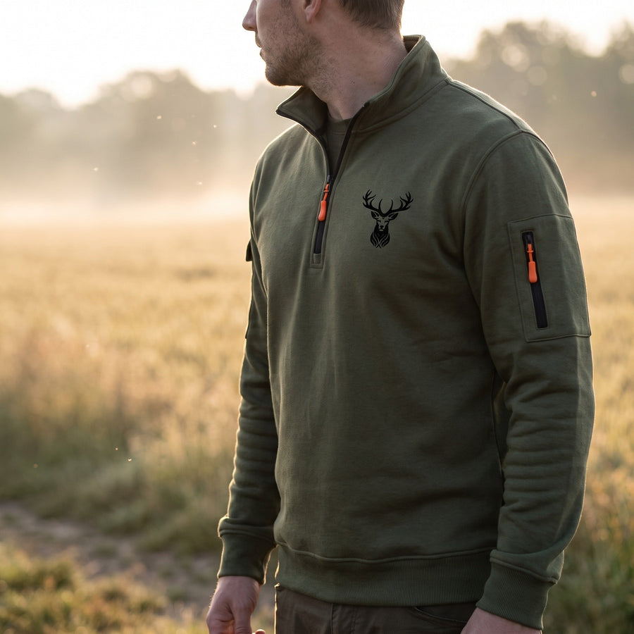 Half Zip Sweatshirt for Men with Deer Head Print - product view 2 | Buffalo Gears
