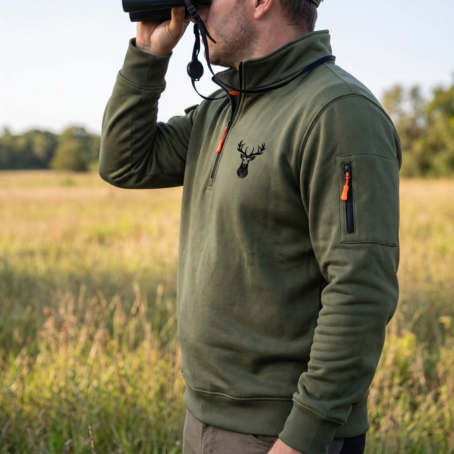 Half Zip Sweatshirt for Men with Deer Head Print - product view 4 | Buffalo Gears