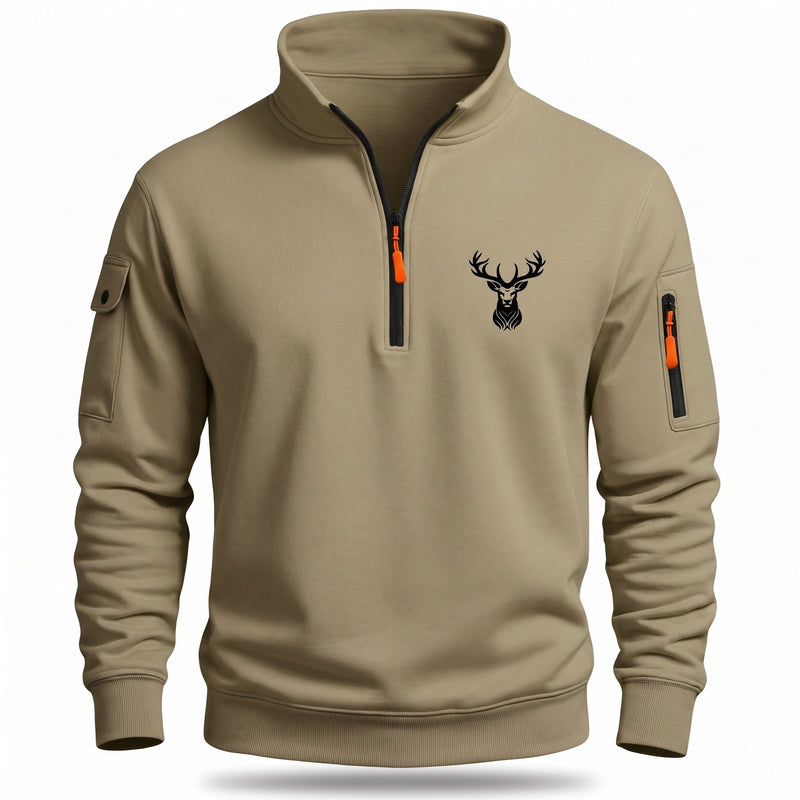 Half Zip Sweatshirt for Men with Deer Head Print - product view 5 | Buffalo Gears