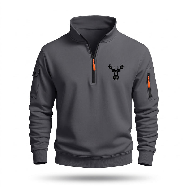 Half Zip Sweatshirt for Men with Deer Head Print - product view 6 | Buffalo Gears