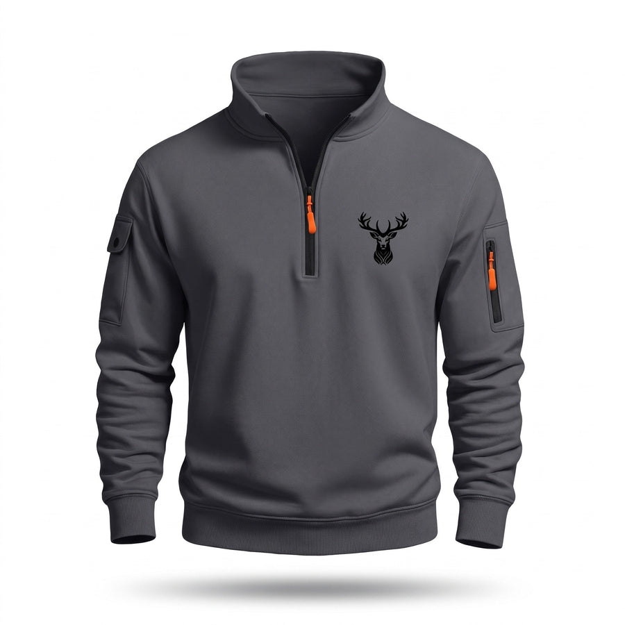 Half Zip Sweatshirt for Men with Deer Head Print - product view 6 | Buffalo Gears