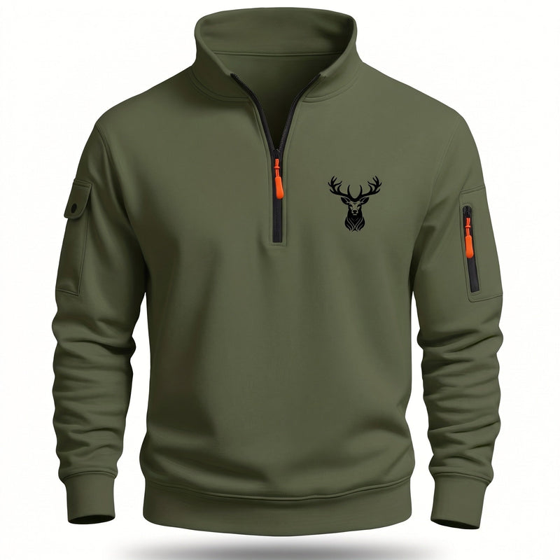 Half Zip Sweatshirt for Men with Deer Head Print - product view 8 | Buffalo Gears