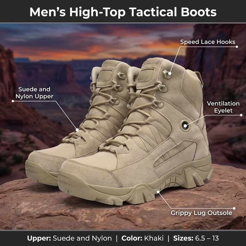 High-Top Water-Resistant Tactical Boots for Rough Terrain - product view 3 | Buffalo Gears