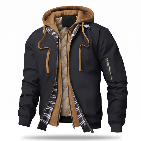 Hooded Bomber Jacket for Men, Plain Zip Front
