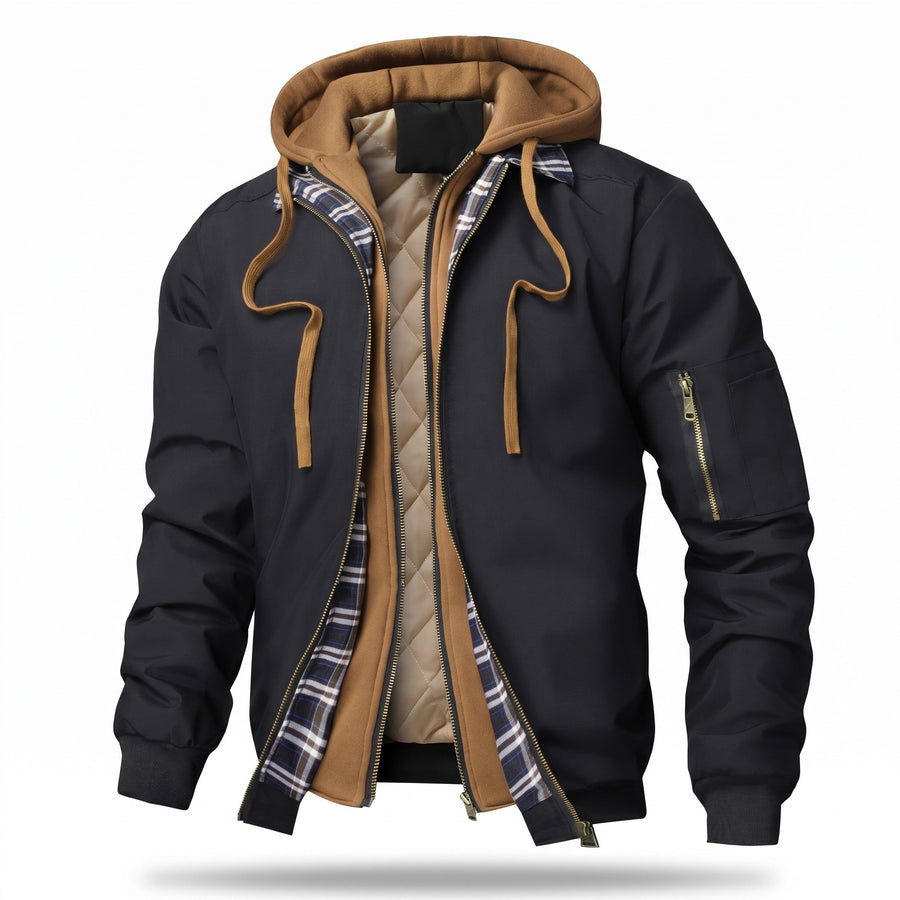 Hooded Bomber Jacket for Men, Plain Zip Front - product view 1 | Buffalo Gears