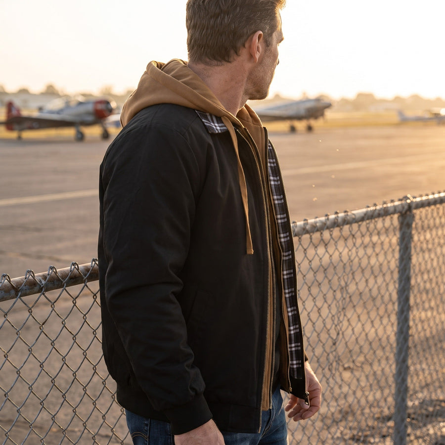 Hooded Bomber Jacket for Men, Plain Zip Front - product view 2 | Buffalo Gears