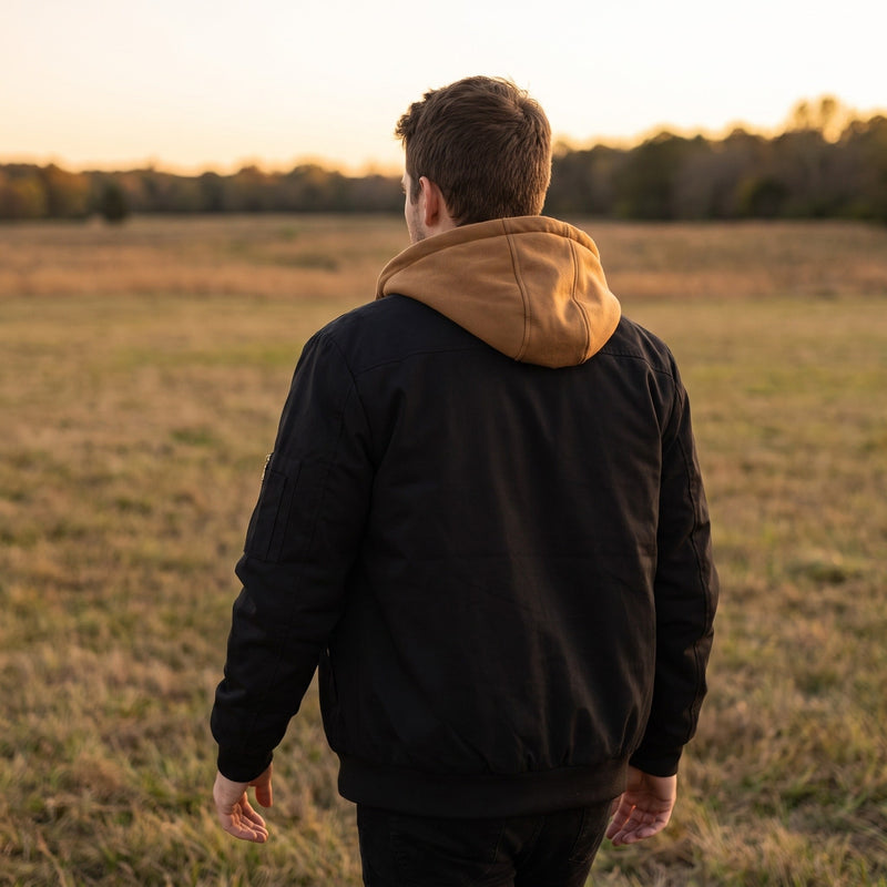 Hooded Bomber Jacket for Men, Plain Zip Front - product view 4 | Buffalo Gears