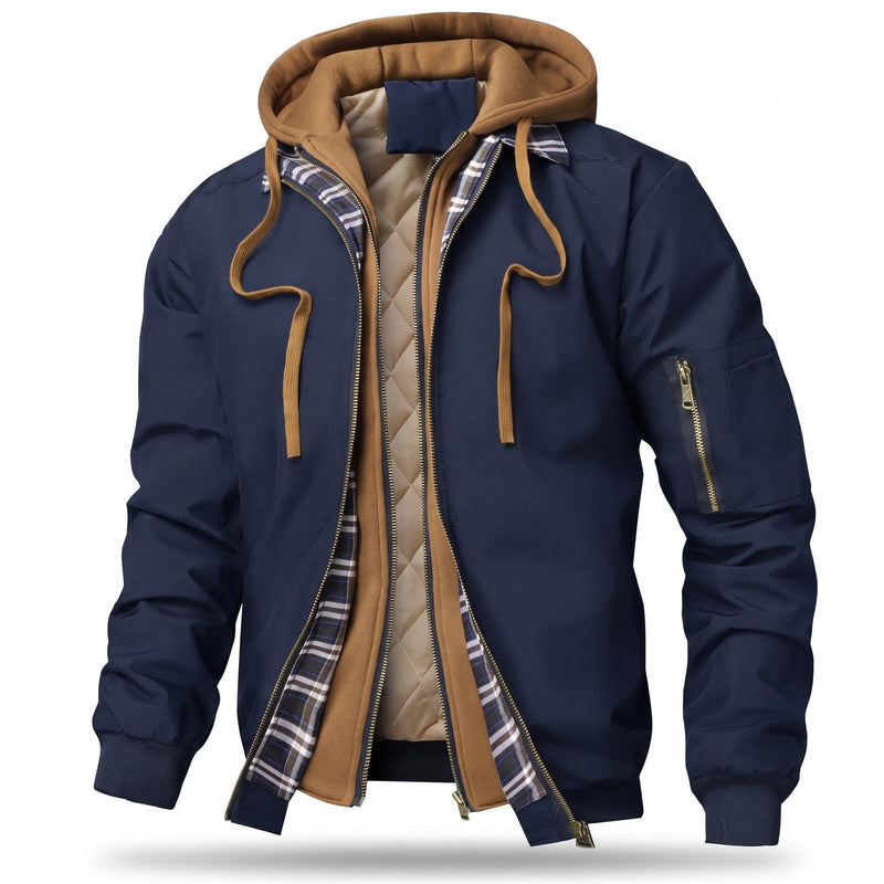 Hooded Bomber Jacket for Men, Plain Zip Front - product view 6 | Buffalo Gears