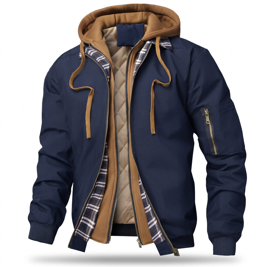 Hooded Bomber Jacket for Men, Plain Zip Front - product view 6 | Buffalo Gears