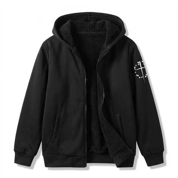 Hooded Fleece Jacket for Men with Chest Graphic