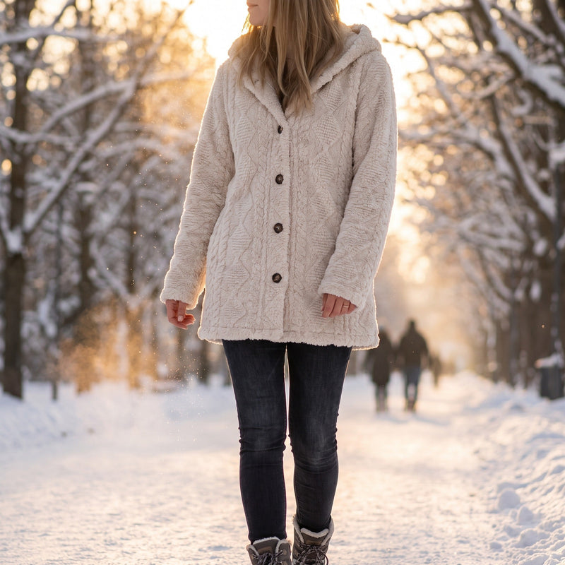 Hooded Teddy Coat for Women with Diamond Worked Pile - product view 2 | Buffalo Gears