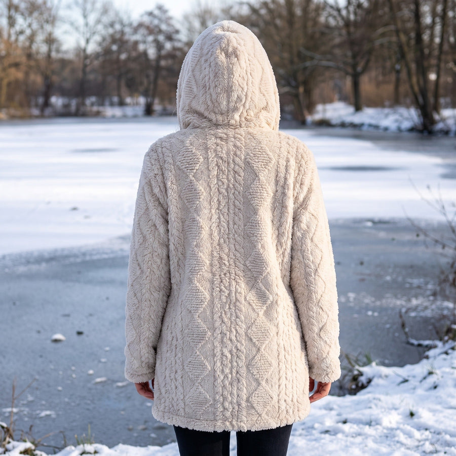 Hooded Teddy Coat for Women with Diamond Worked Pile - product view 4 | Buffalo Gears