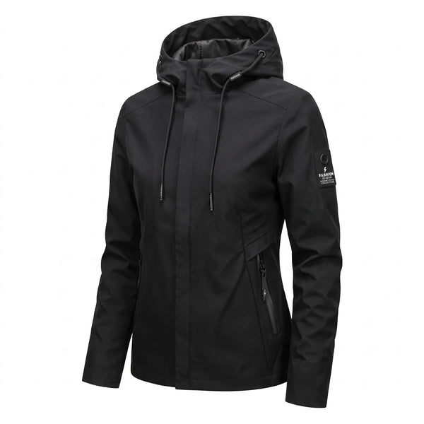 Hooded Windbreaker for Women with Geometric Print