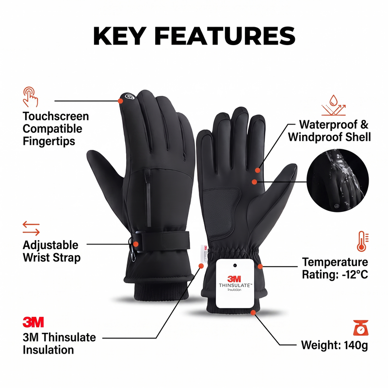 Insulated Waterproof Gloves for Extreme Winter Trekking - product view 3 | Buffalo Gears