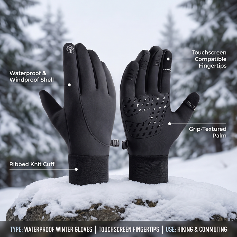 Insulated Waterproof Winter Gloves with Touch Fingertips - product view 3 | Buffalo Gears