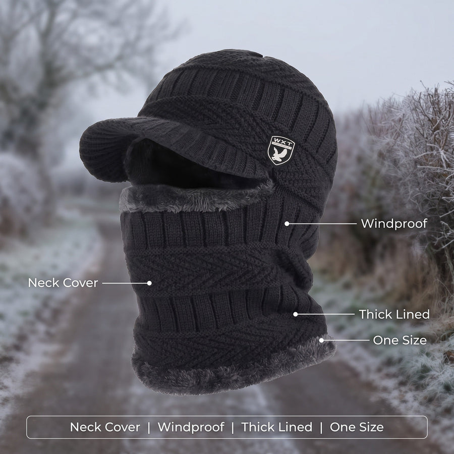 Knitted Beanie with a Neck Cover Knitted Into the Body - product view 2 | Buffalo Gears
