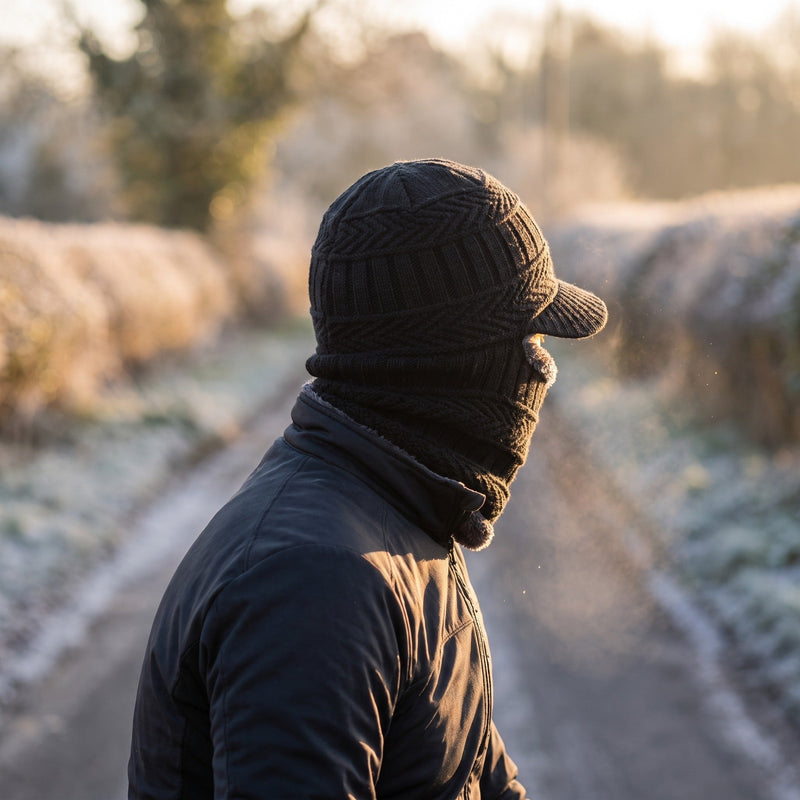 Knitted Beanie with a Neck Cover Knitted Into the Body - product view 3 | Buffalo Gears