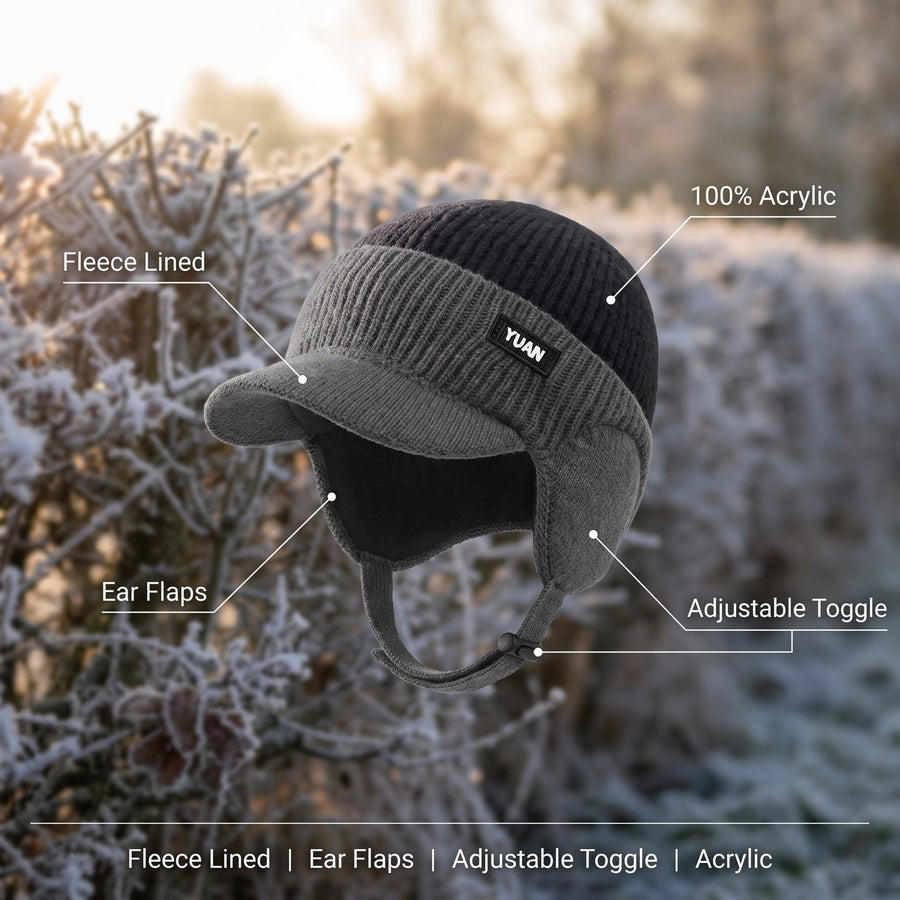 Knitted Beanie with Brim, Ear Flaps and Fleece Lining - product view 2 | Buffalo Gears