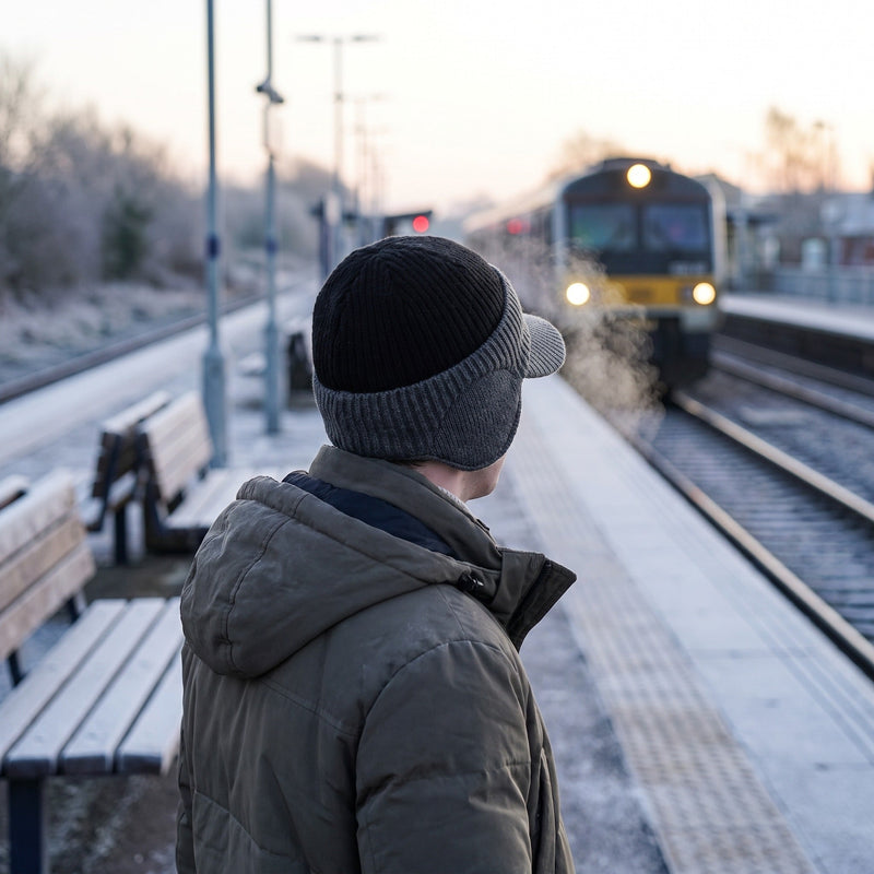 Knitted Beanie with Brim, Ear Flaps and Fleece Lining - product view 5 | Buffalo Gears