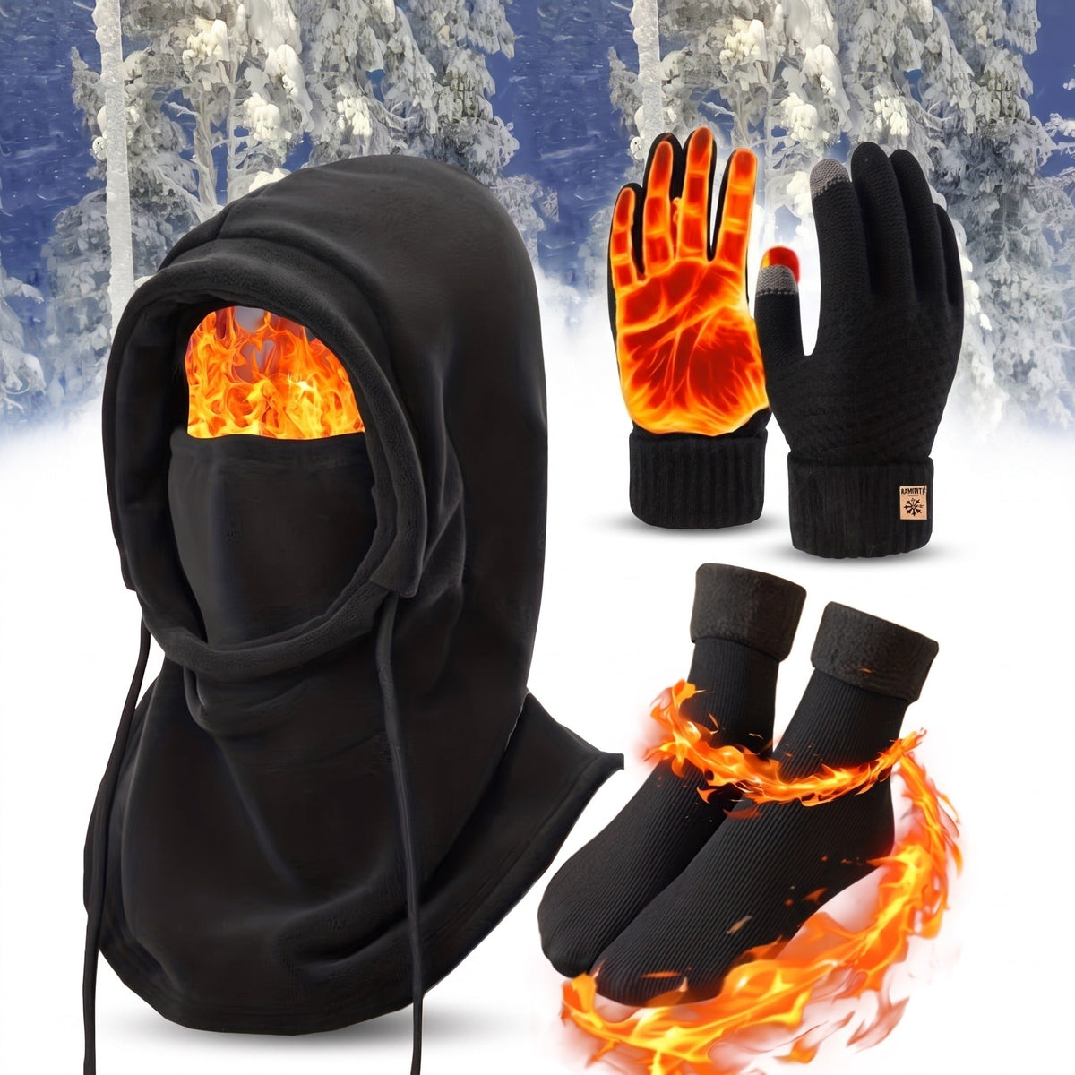 Knitted Winter Set with Beanie, Scarf and Gloves - product view 1 | Buffalo Gears