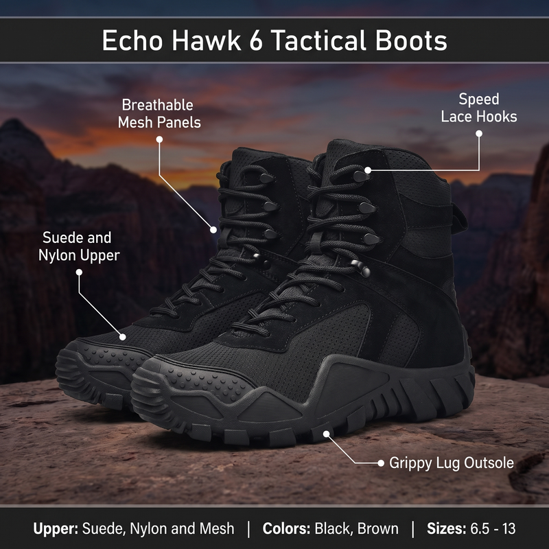 Lightweight 6-Inch Tactical Combat Boots for Rugged Terrain - product view 3 | Buffalo Gears