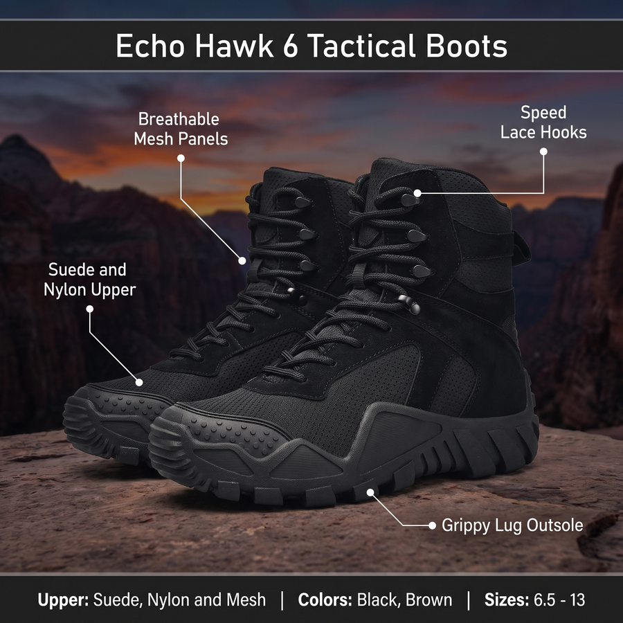 Lightweight 6-Inch Tactical Combat Boots for Rugged Terrain - product view 3 | Buffalo Gears
