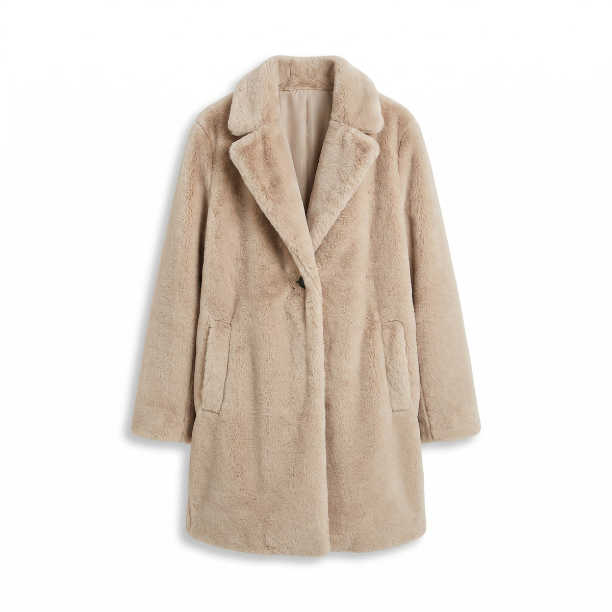 Long Sherpa Coat for Women, Knee Length with Lapel - product view 1 | Buffalo Gears